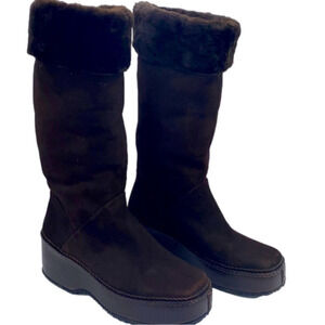 COLE HAAN Suede Faux Fur Platform Boots